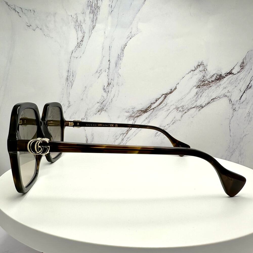 New GUCCI Sunglasses Brown Square Oversized Gold Metal GG Logo 56mm - Picture 8 of 16